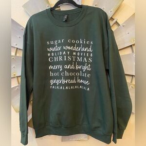 NEW Gildan Dark Green Christmas word art Heavy Blend Sweatshirt